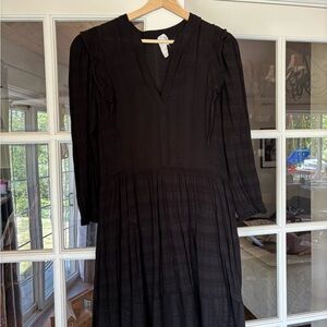 Anthropologie Black V-Neck Bishop Sleeve Sundress